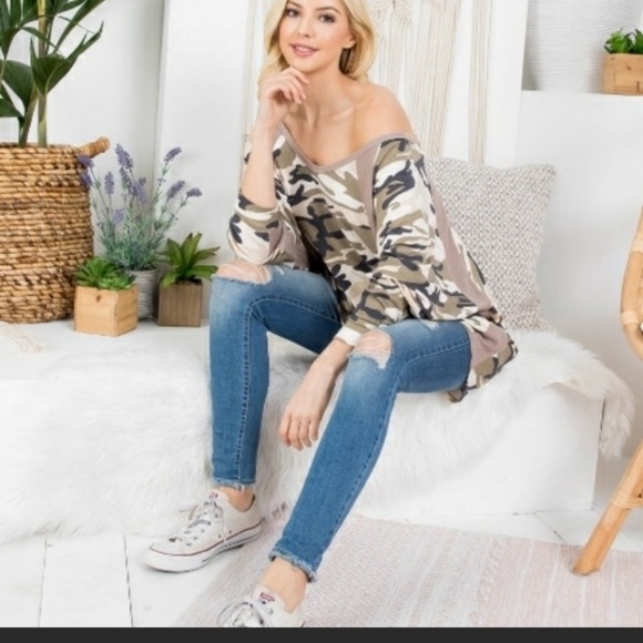 LAST1️⃣New Women’s Soft Olive Camouflage Lightweight Oversized Sweatshirt Top - Picture 4 of 11